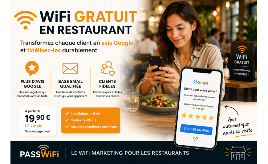 WiFi gratuit en restaurant : la méthode simple pour récolter des avis Google et fidéliser vos clients